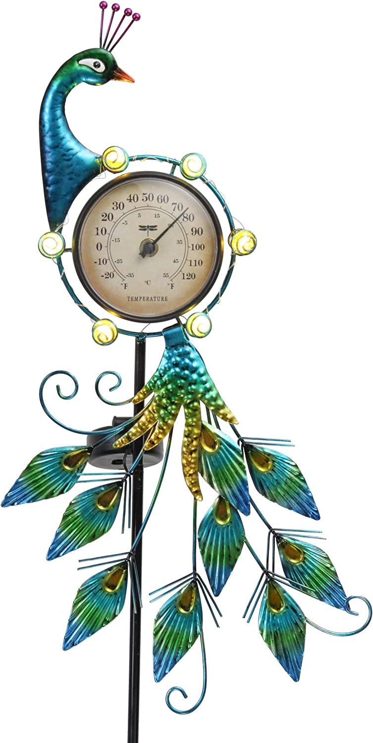 Solar Solar Light, Garden Peacock Decoration, Outdoor Thermometer