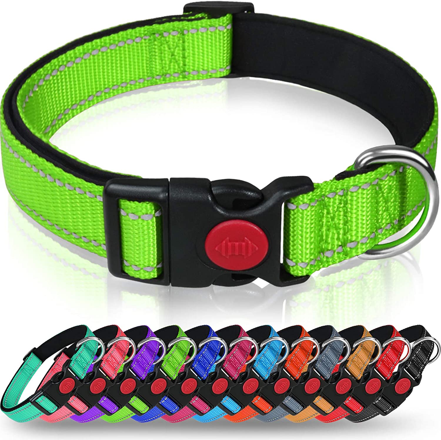 Reflective Dog Collar, with Safety Locking Buckle, Small (Geen)