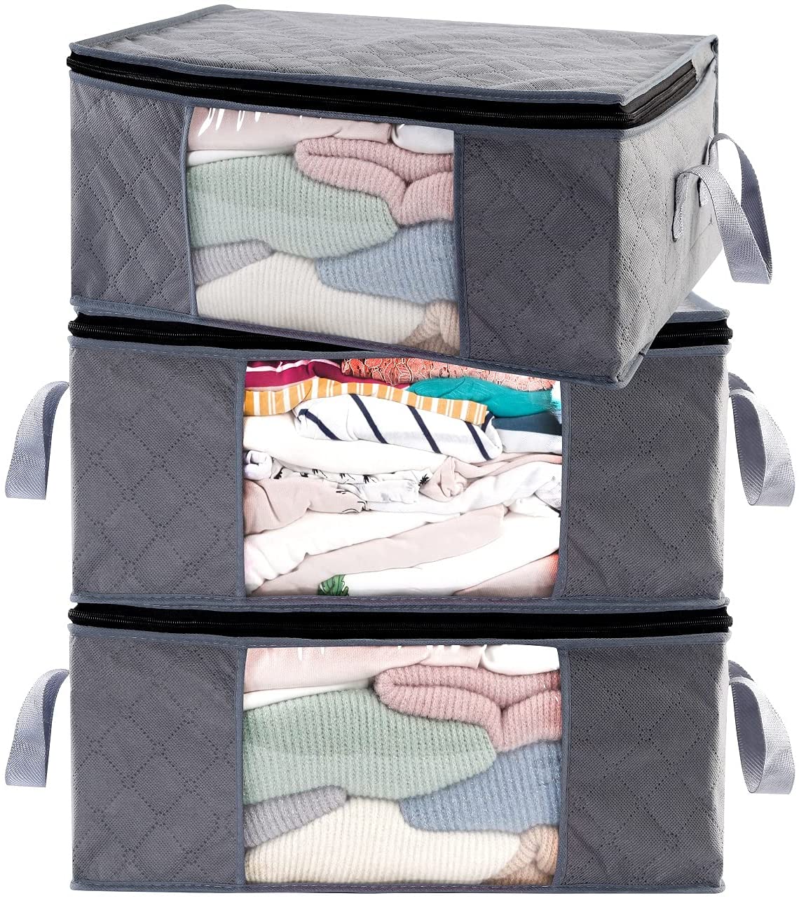 Clothes Bins Bags Storage Containers, 3pc Pack, Gray, 3 Count