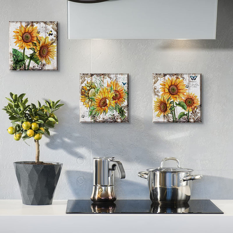 Art for Wall Decorations, Sunflower Style,4 Pieces,12"x12"