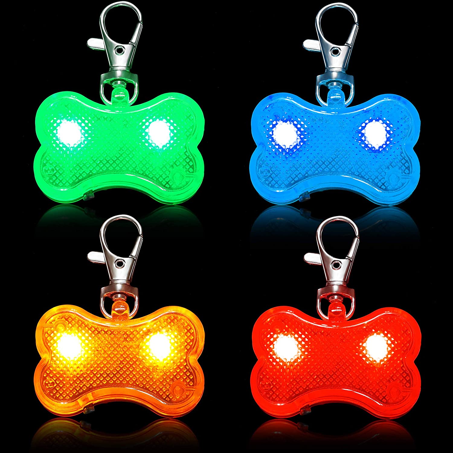 Glow-in-the-Dark Led Tag Dog Collar, Multicolor, 4-Piece