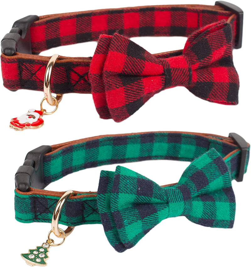 Christmas Pet Collar with Detachable Bow, size s, Red and Green