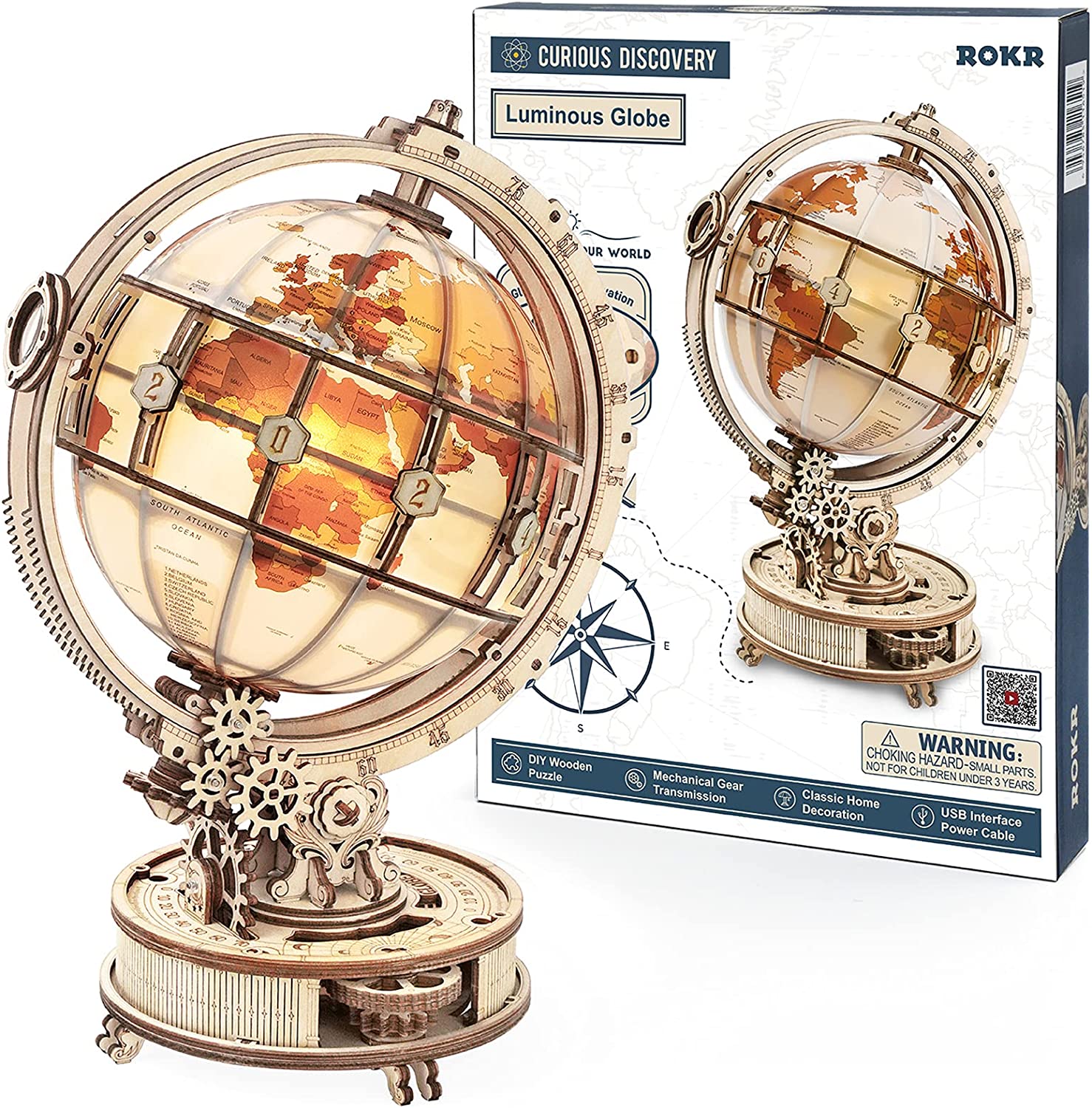 Wooden Puzzle Luminous Globe 3D Model Kits