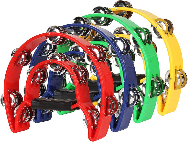 4-Pack 9-Inch Crescent Hand Tambourines, (Multicolor)