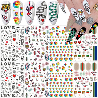 3D Nail Art Stickers Decals, 8 Sheets, color: A