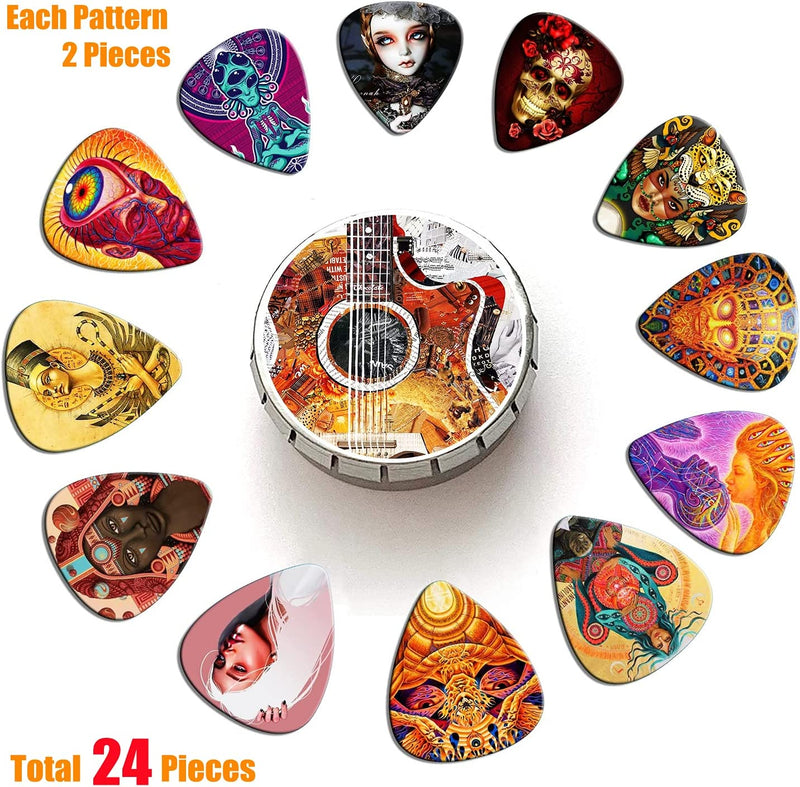 Set of 24 Tin Box Guitar Picks, (Mix 5) (1002-5)