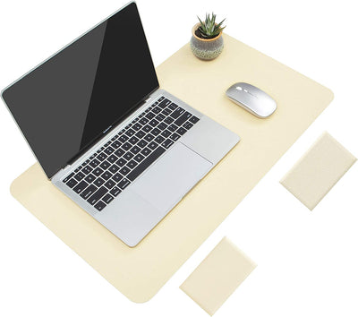 Non-slip desk mat, PVC leather desk table protector (bige)