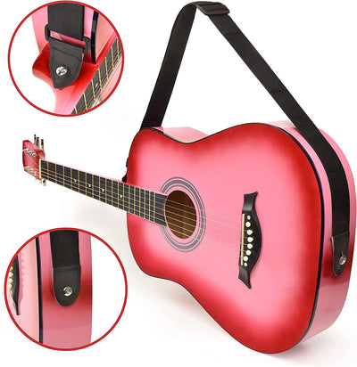 Beginner Acoustic Guitar, Digital Tuner, (Pink Gradient)