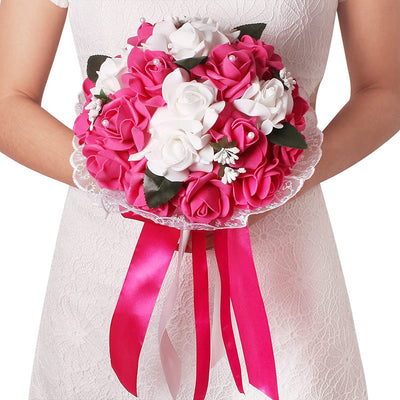 Artificial Bridal Bouquet 10.51 x 7.8 x 7.2 inches, (Fuchsia)