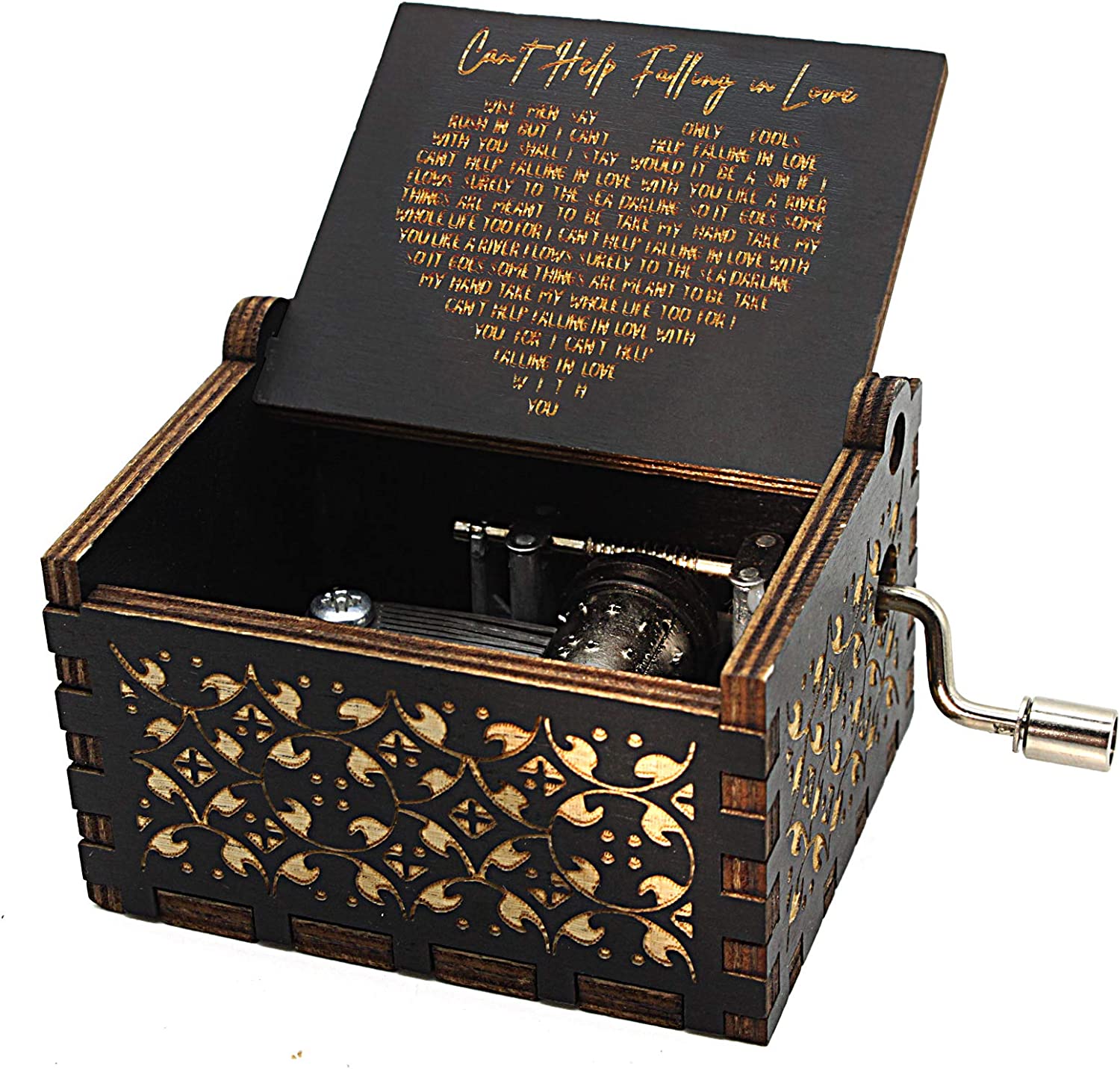 Old wooden music box, Can't Help Falling in Love, Color: BLACK