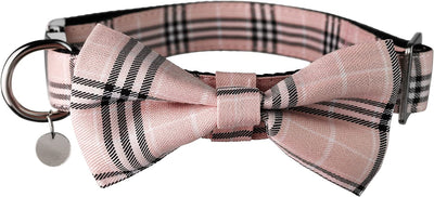 Adjustable Scottish Tartan Bowtie Dog Collar Size S Pink