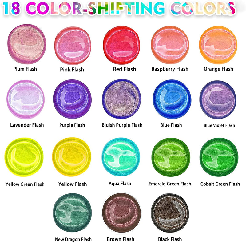 Iridescent acrylic paint, set of 18 colors