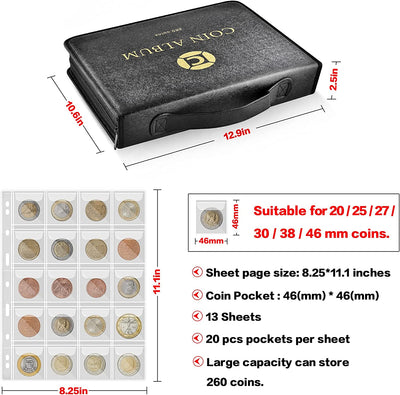 260 Pocket Zipper Coin Collection Album