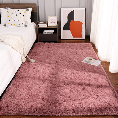 Shaggy Fluffy Area Rug for Bedroom, 3' x 5', (Blush)