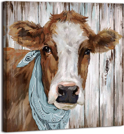 Cow Canvas Decor Farm Wall Art Pictures (COW, 14"x14")