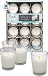 White Votive Candles in Clear Glass Cup, (Pack x 36