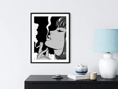 Retro Woman Wall Art Posters, Black and White, 12 "x 16"