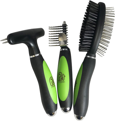 Professional double-sided grooming brushes, green and black, 3pcs