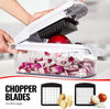 Vegetable cutter with container and 11 blades of different sizes