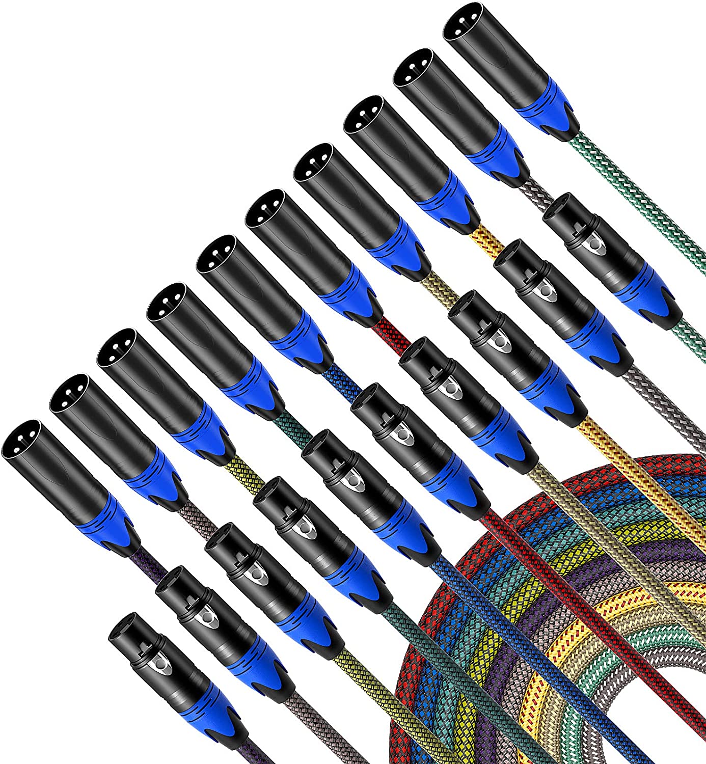 3Pin XLR Microphone Cable, 10-Pack, Multicolor (3ft)