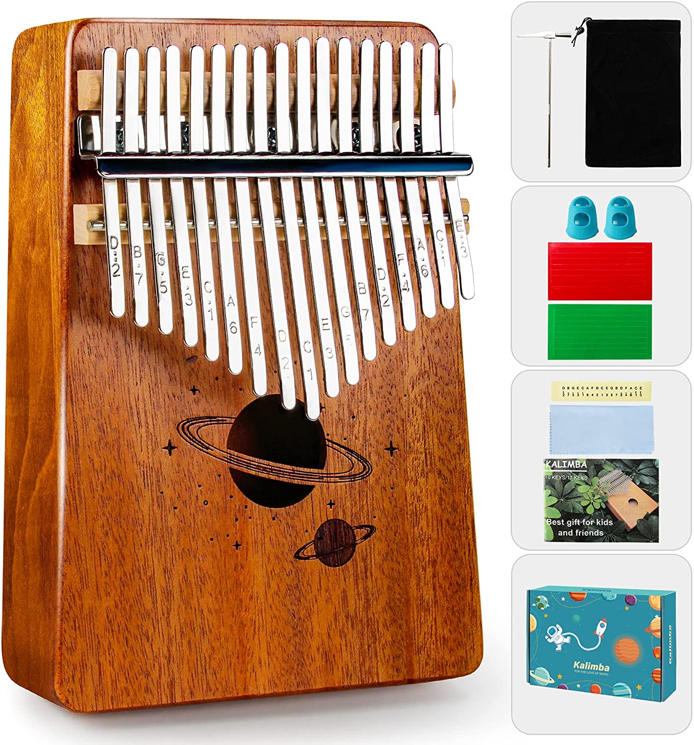 Kalimba Thumb Piano 17 Keys, Wood, 7.9 x 5.5 x 2.4 inches