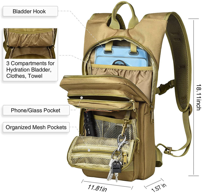 3L Bladder Hydration Backpack for Running and Climbing (Tan)