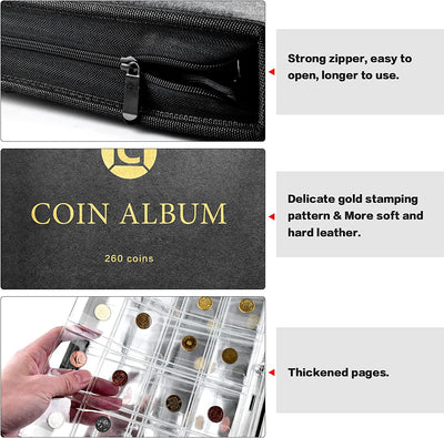 260 Pocket Zipper Coin Collection Album