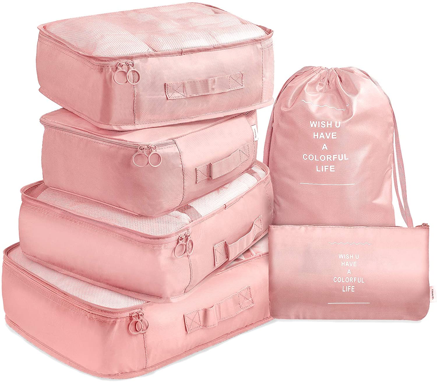 Travel Luggage Organizer Bags (6 Pieces, Pink).