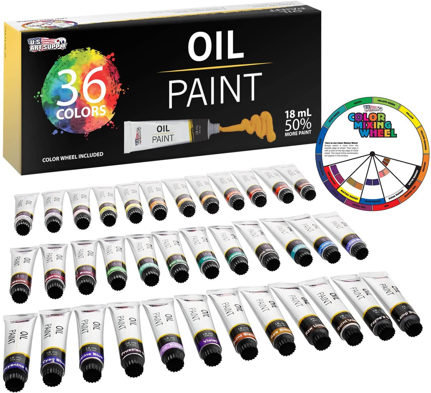 36 Color Set of Art Oil Paint in Large 18ml Tubes