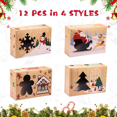 12 Christmas gift boxes with window and ribbon