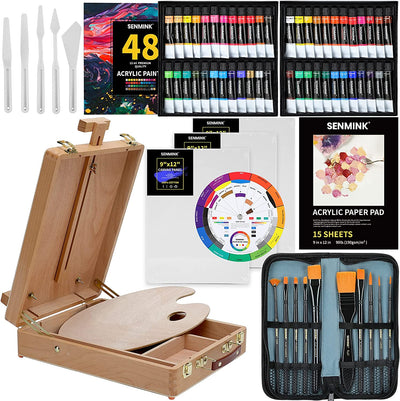 69 Piece Artist Acrylic Paint Set with Wooden Box Easel, 48×12