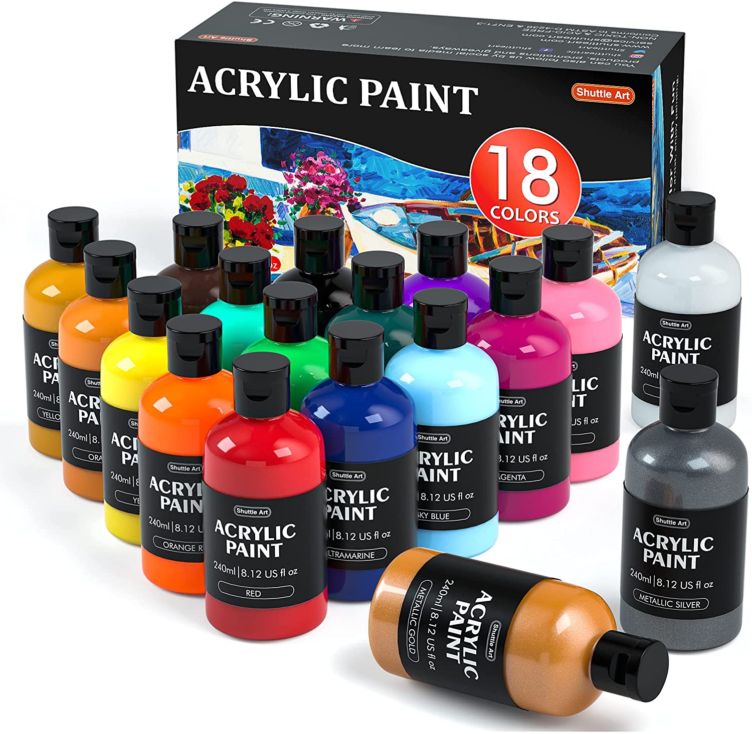 18-color acrylic paint bottle set (240ml/8.12oz)