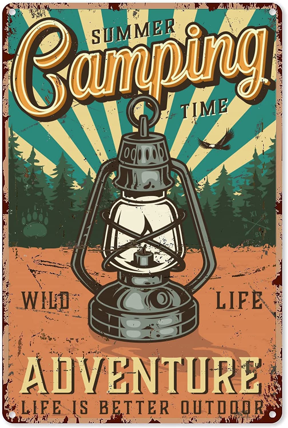 Camping Metal Sign Decor Vintage, 12x8 inches