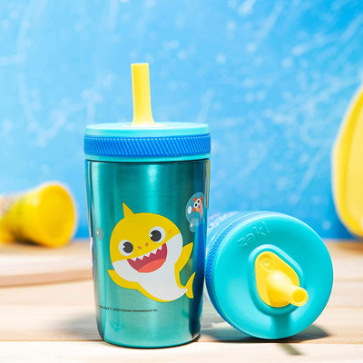 Set of cups, screw lid with straw. 3 piece set. Baby shark