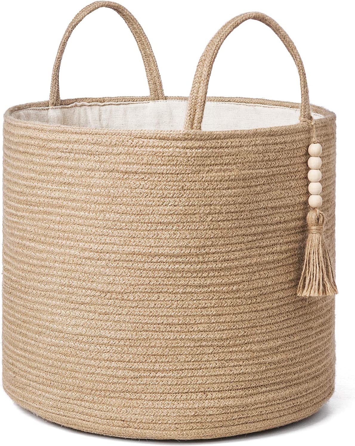 Decorative woven storage basket made of natural rope