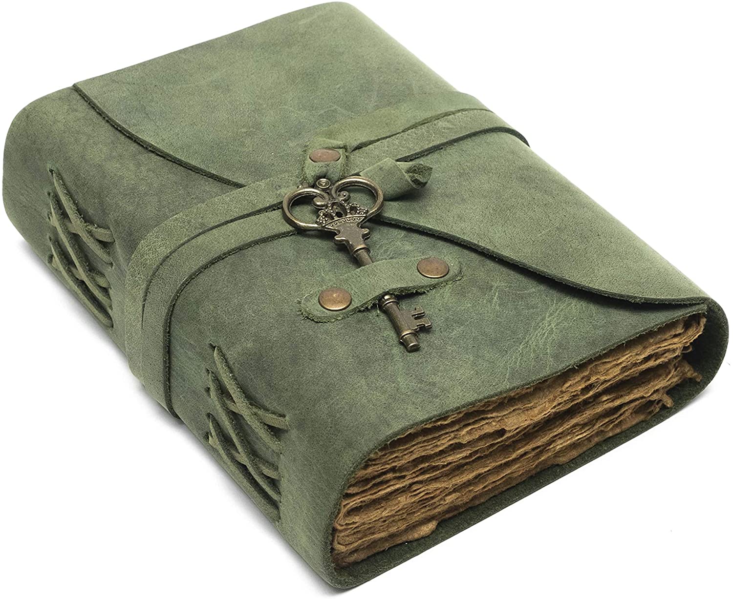 Vintage leather journal, Color: Green (Size: 9" x 6")