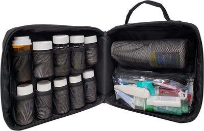 Padded medicine and pill box organizer, black