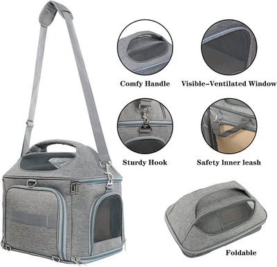 Expandable Pet Travel Bag, 17.5"Lx 13.1"Wx 16"H,grey color