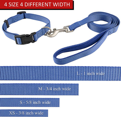 Pet collar and leash set, blue, Medium, Collar 14-20", 3/4"