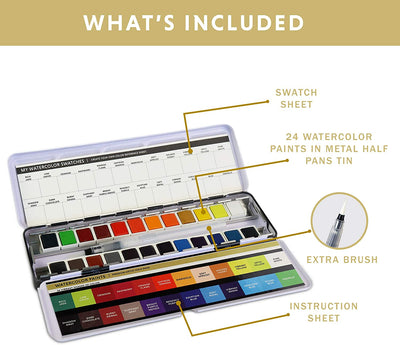 Set in metal palette with watercolor paints, 24 colors