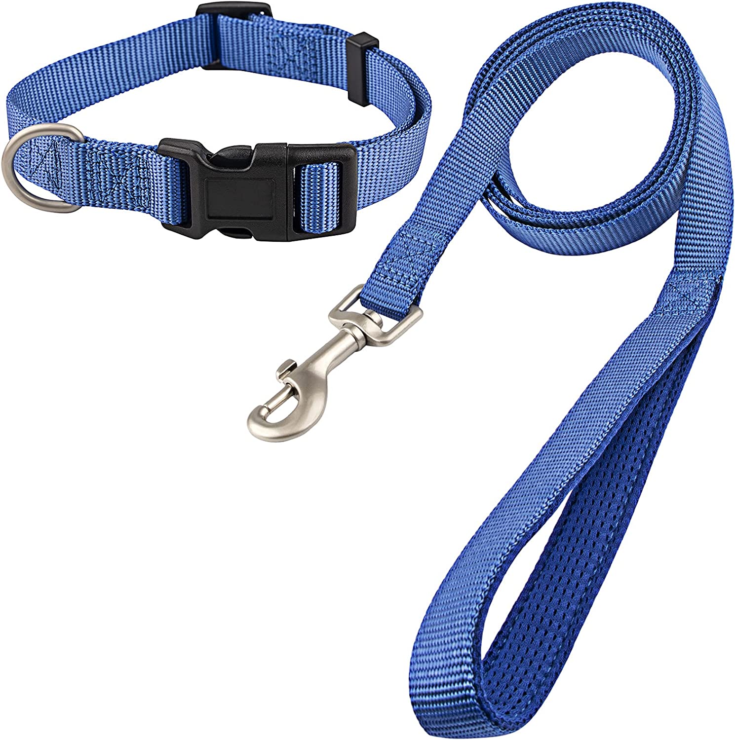 Pet collar and leash set, blue, Medium, Collar 14-20", 3/4"