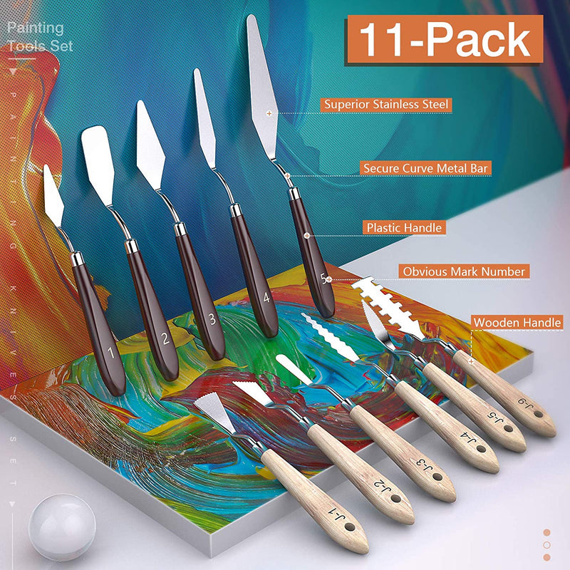 Set of paint spatulas with wooden handles [11 pieces]