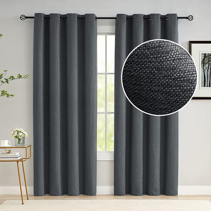 Faux Linen Curtains, Charcoal Grey, 84'' L x 52'' W, 8 Grommets