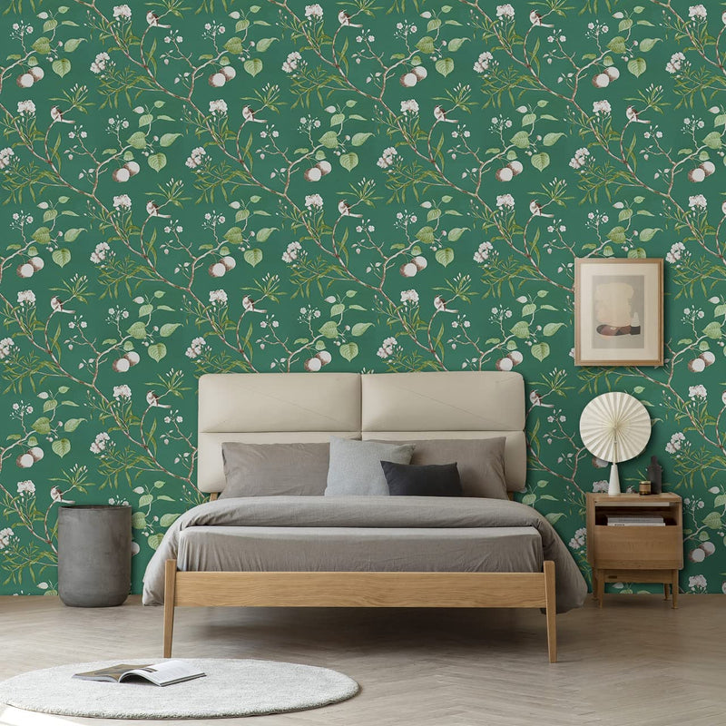 Vintage Green Floral Wallpaper (17.7inx236in=29sq.ft)