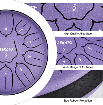 Steel tongue drum- 6 inch 11 tones, lavender purple