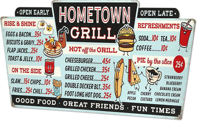 Metal Menu Sign - Large 28in x 12in, Vintage Style, Blue-Red