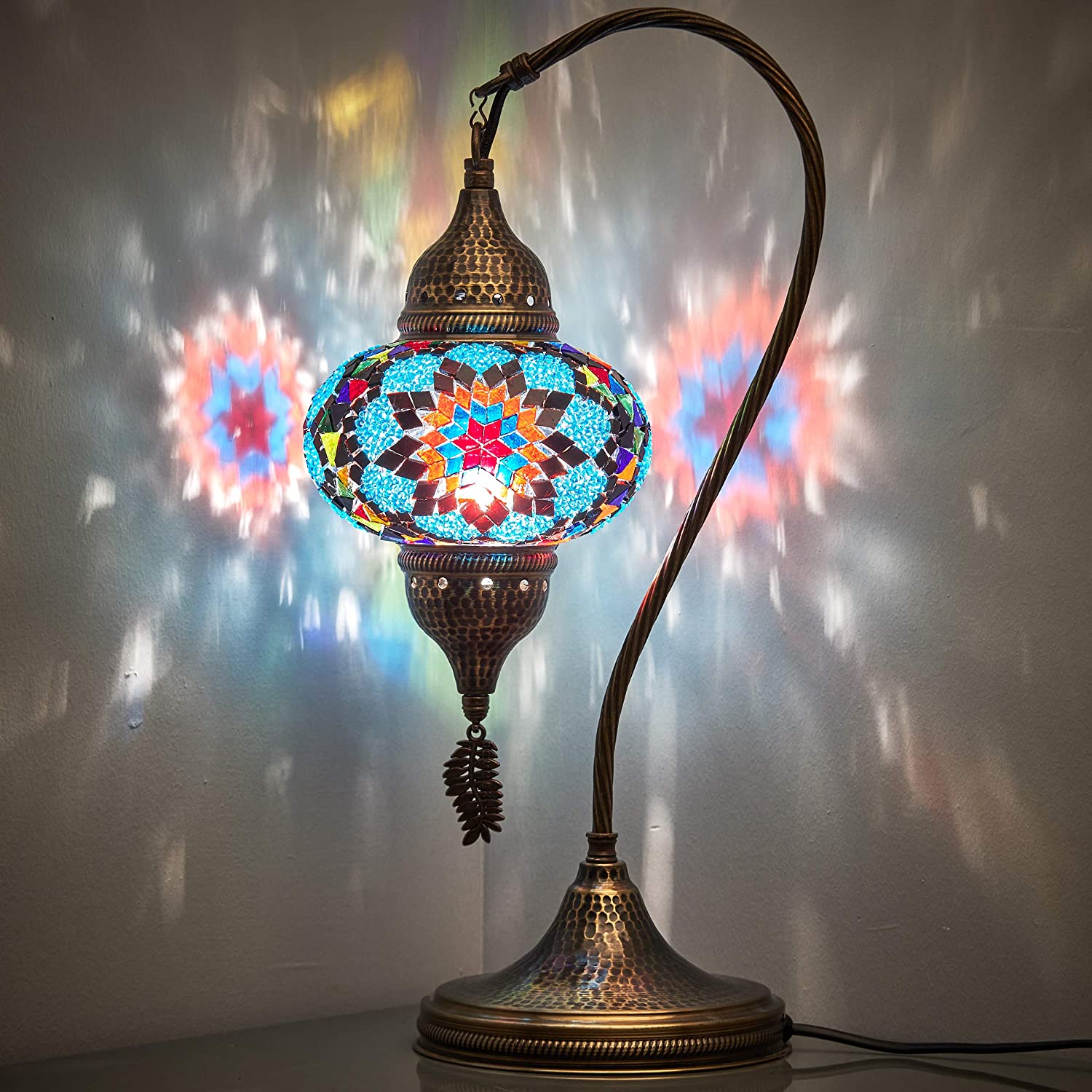 Swan Neck Lamp 19",Blue & Multicolor, Antique style