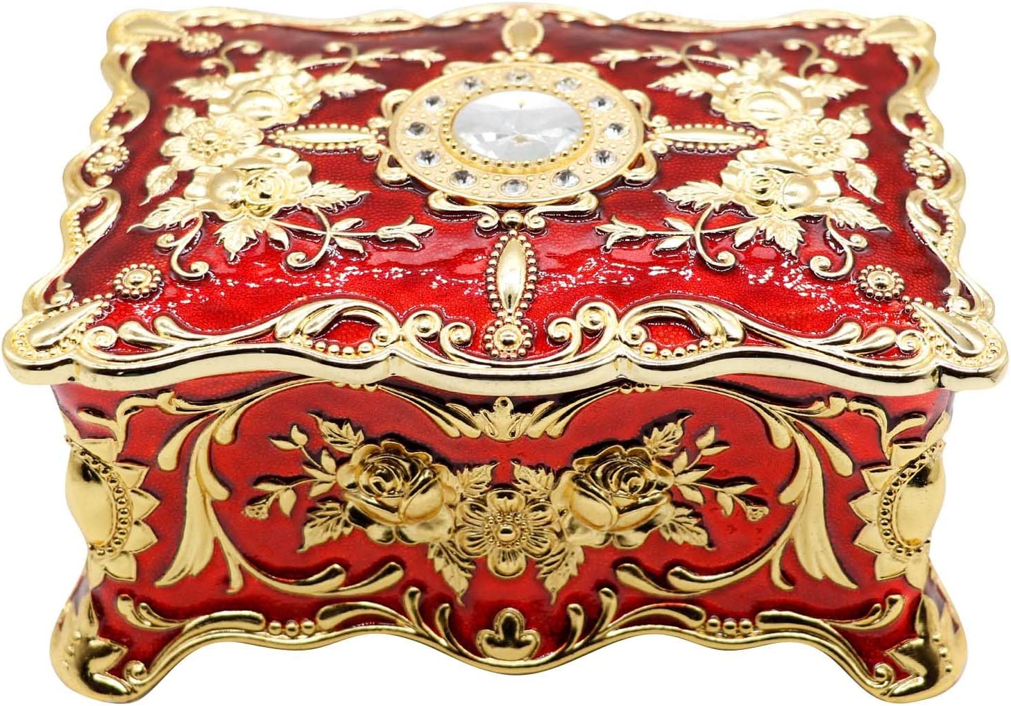 Vintage metal alloy jewelry box, color (Gold & Red)