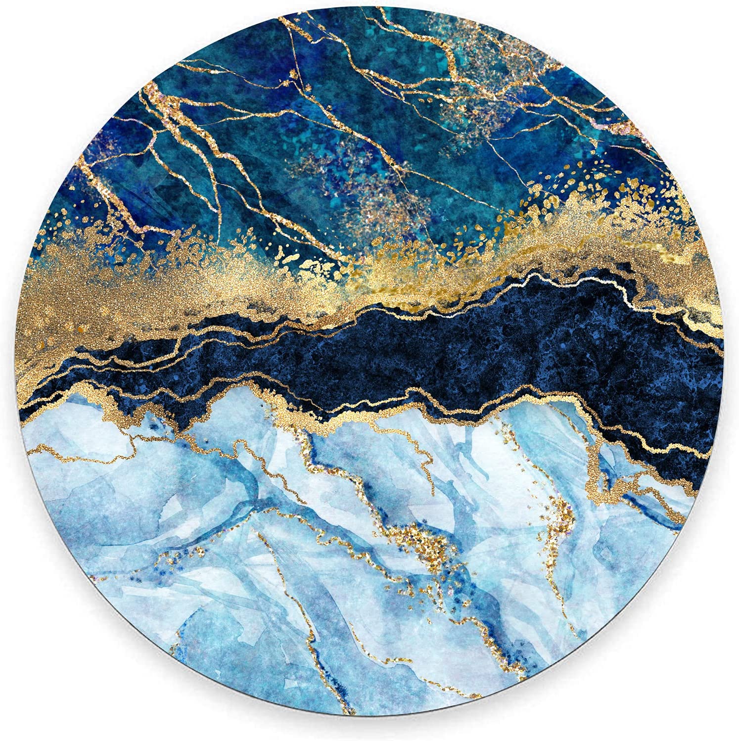 Round Mouse Pad Waterproof 7.9" x 0.12" Blue Gold Marble