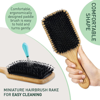 Natural bristle hair brush (paddle), Size: 6 Piece Set